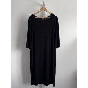 Chico's Travelers Black Slinky Stretch Knit Dress Size 3P XL Petite 3/4 Sleeve